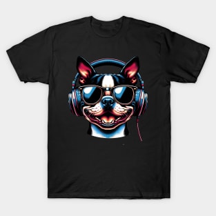 Boston Terrier Smiling DJ: A Musical Canine Portrait T-Shirt